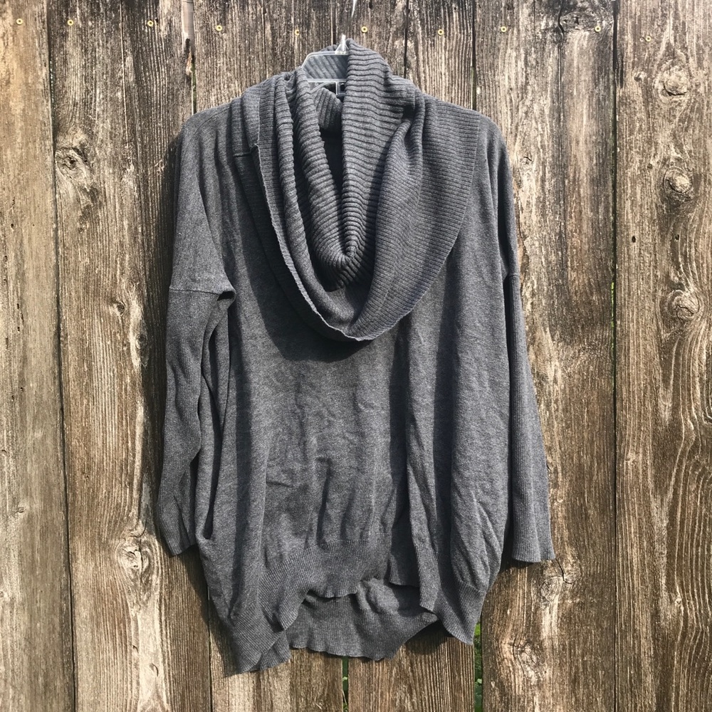 Gray cowl neck sweater with pockets